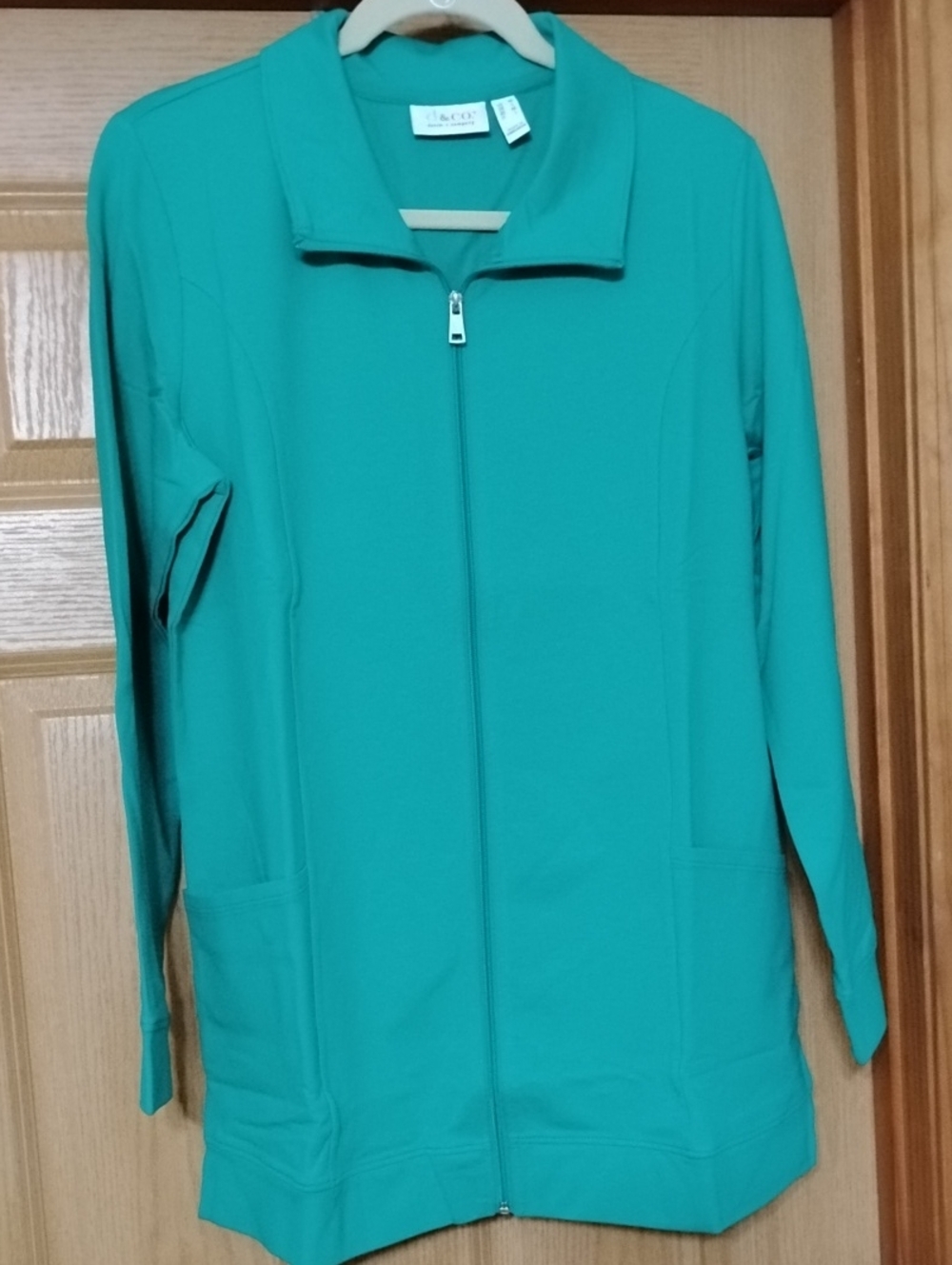 Denim & Co Jade Green Full-Zip Knit Lightweight Jacket. MEDIUM NWOT